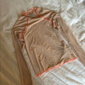 Urban Outfitters Sheer Beige Top with Neon Orange Trim